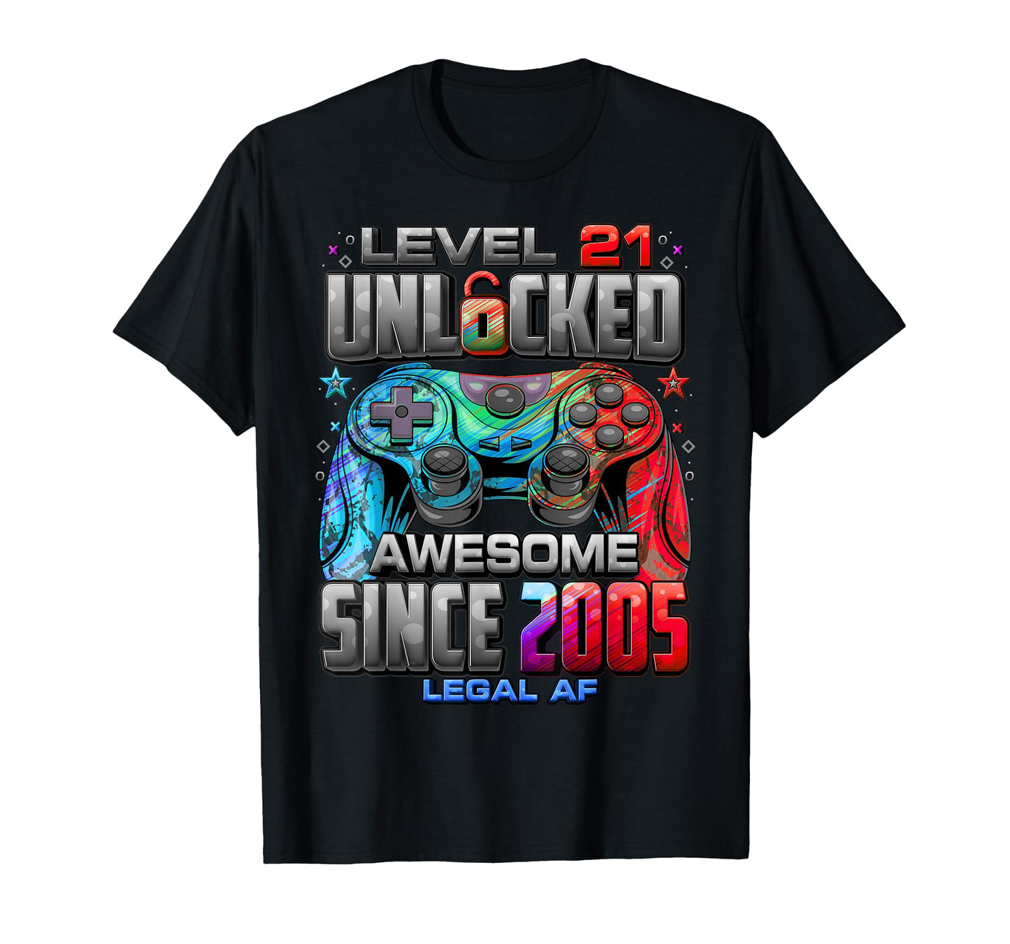 Level 21 Unlocked Awesome Since 2005 21st Birthday Gaming T-Shirt