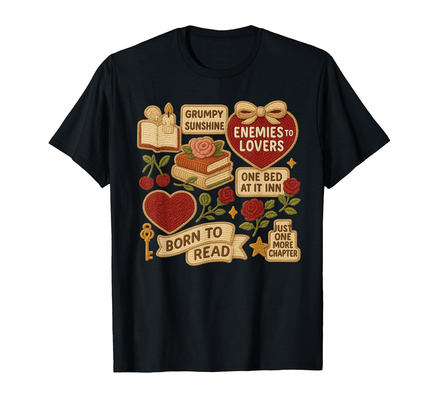 Enemies to Lovers Romance Trope Patches Bookish T-Shirt