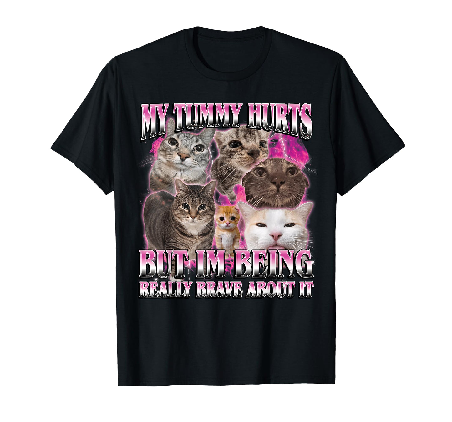 My Tummy Hurts Funny Brainrot Stupid Dank Cat Meme Graphic T-Shirt
