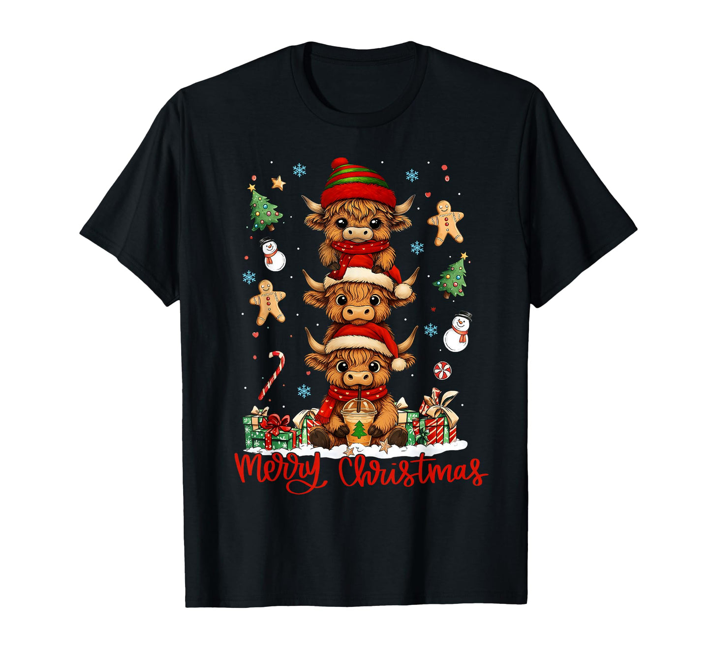 Merry Christmas Heifer Highland Cows Lover Men Women Kid T-Shirt