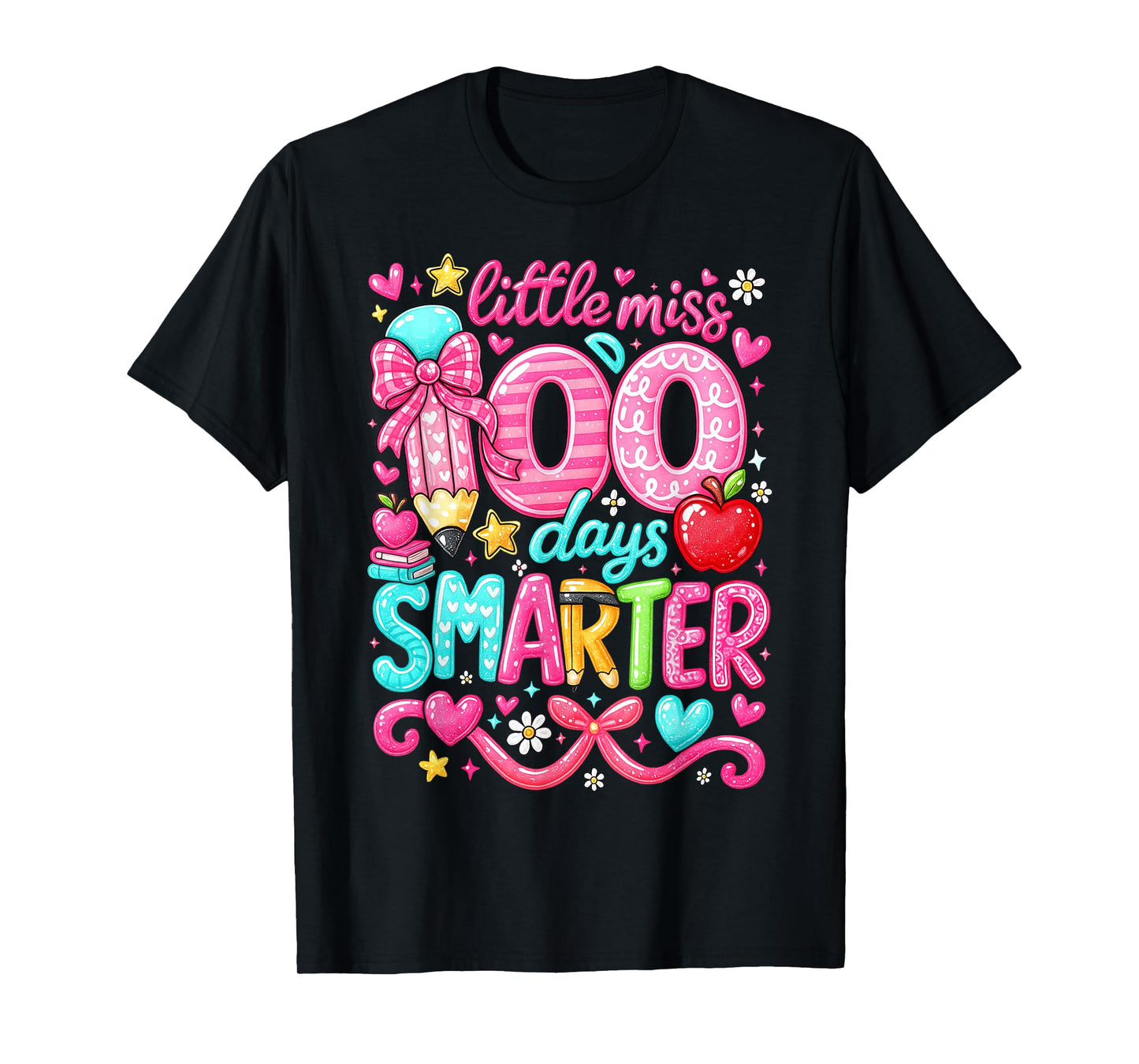 Little Miss 100 Days Smarter Girl Pencil Coquette Bow T-Shirt