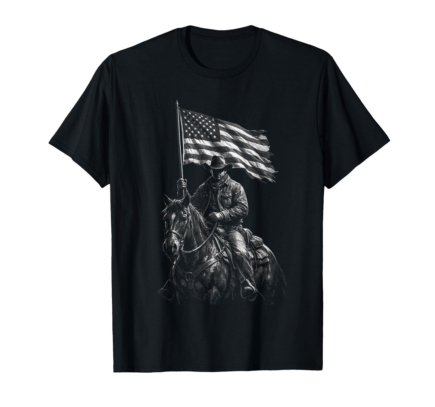 Patriotic Western Cowboy on Horse – American Pride Art T-Shirt