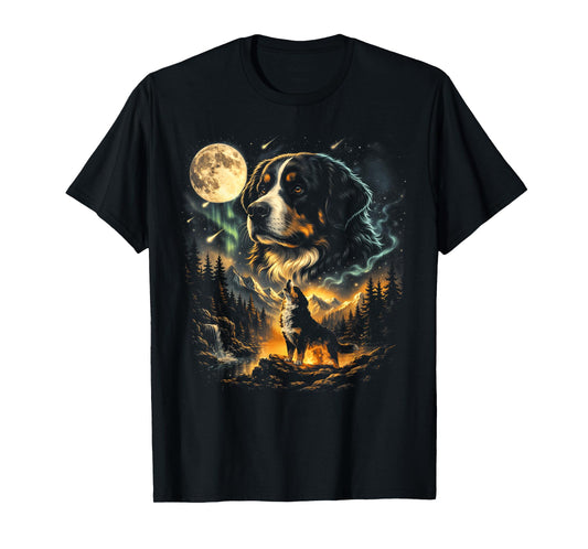 Bernese Mountain Dog Howling Moon Vintage 90s Dog Meme T-Shirt
