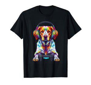 Colorful Brittany Spaniel Video Game Gamer Dog Zoo Design T-Shirt