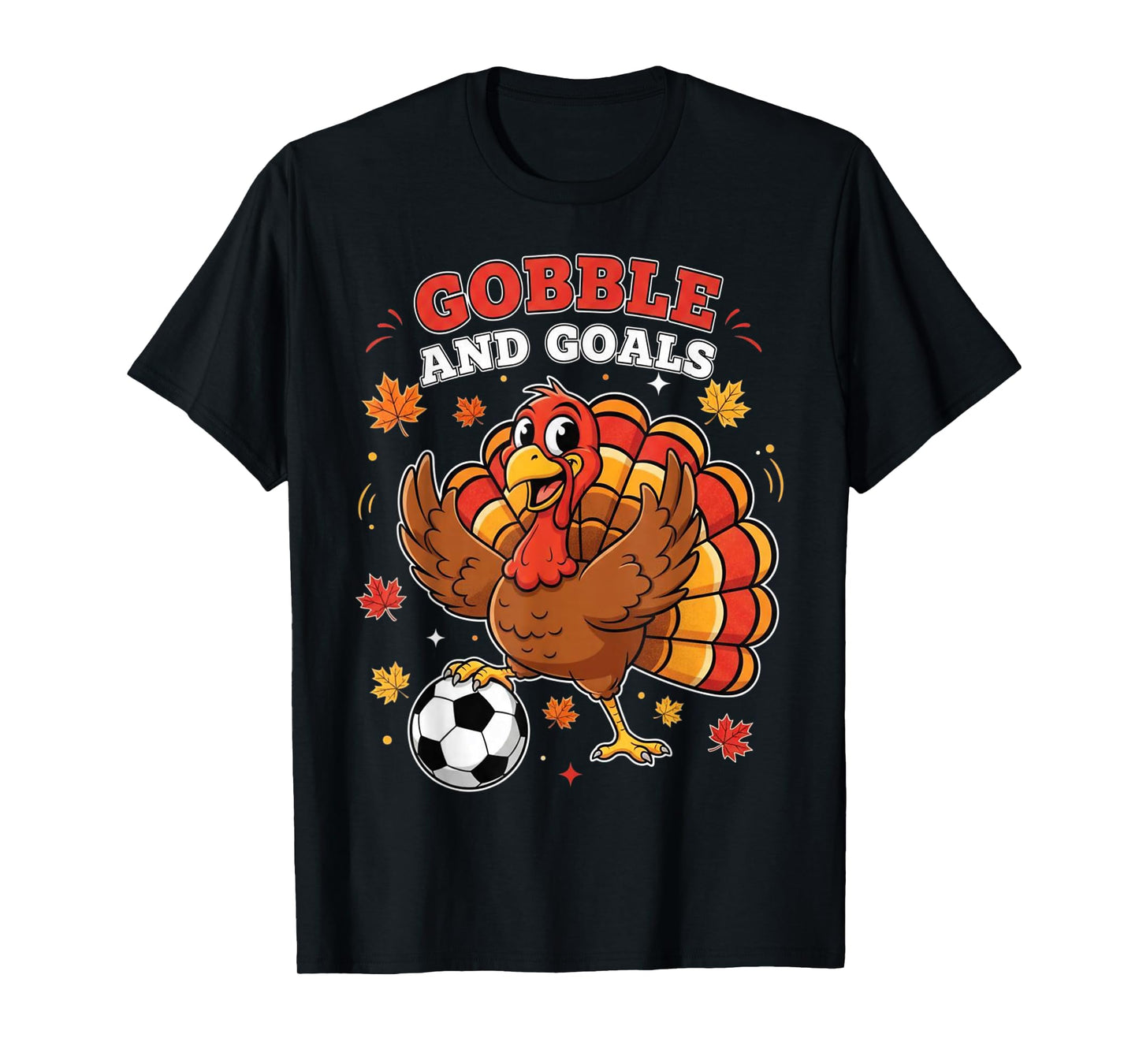 Kid Fall Boy Thanksgiving Soccer Turkey Men Gobble and Goals T-Shirt