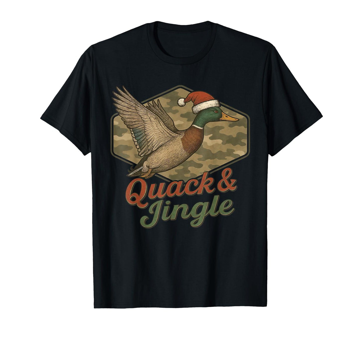 Quack and Jingle Camo Duck Hunting Christmas T-Shirt