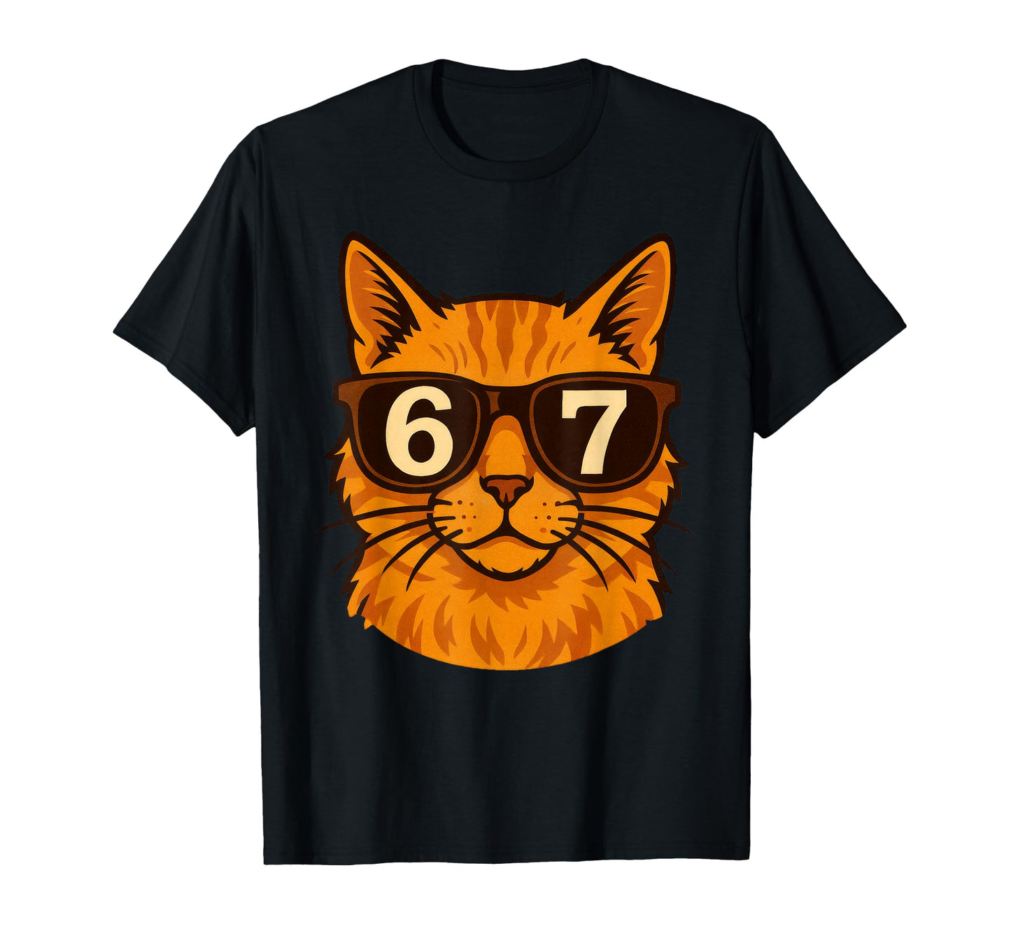 Funny Orange Cat Sunglasses 67 Six Seven Meme T-Shirt