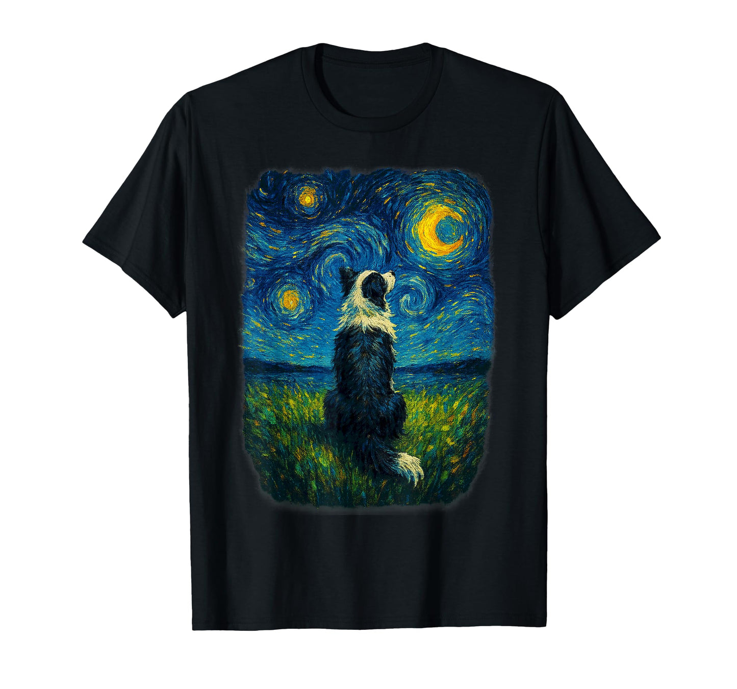 Border Collie Back Starry Night Impressionist Dog Aja Art T-Shirt
