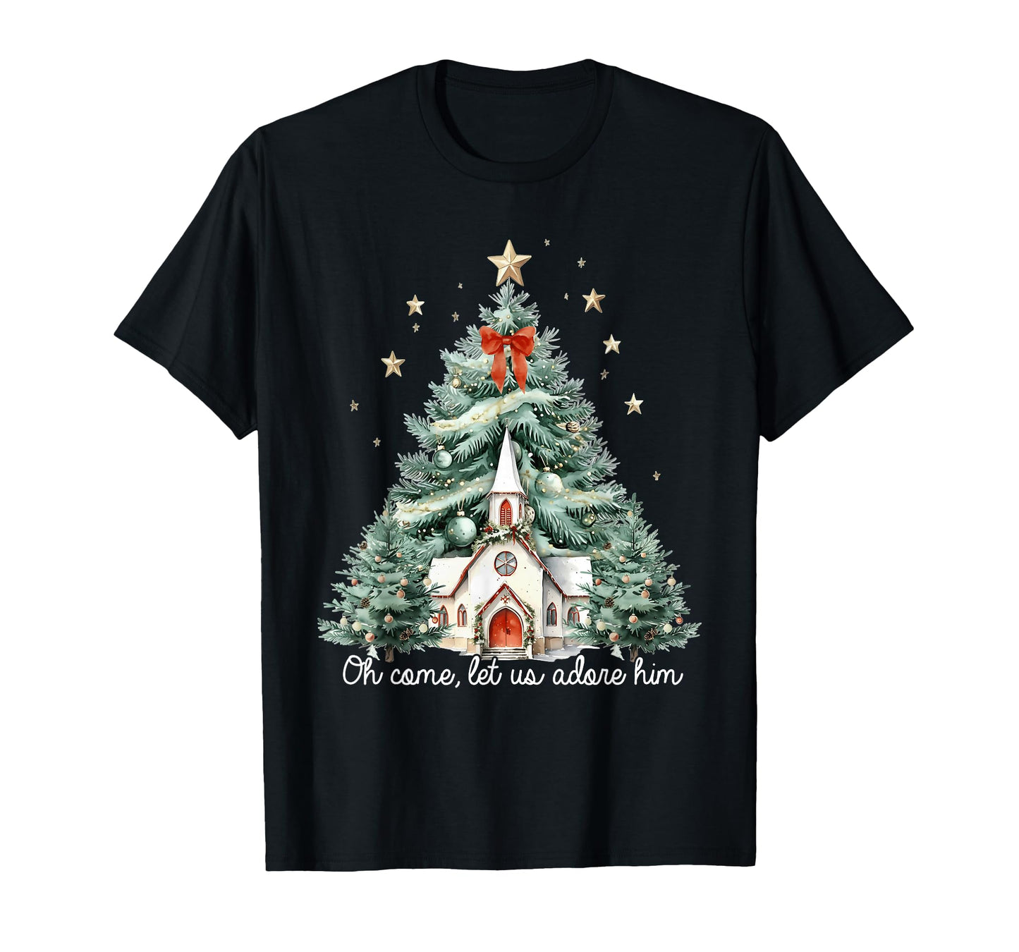 Oh Come Let Us Adore Him Christian Jesus Christmas Pajamas T-Shirt
