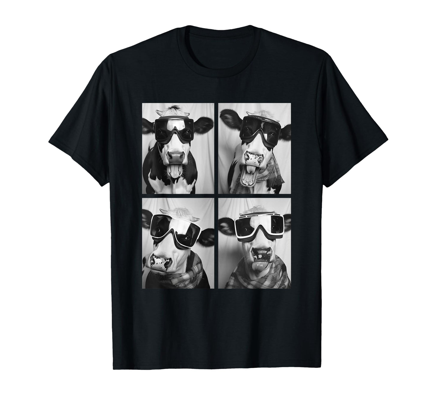 Cute Cows with Snow Goggles Funny Farm Animal Winter Graphic T-Shirt