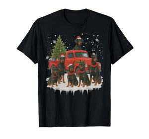 Doberman Pinscher Dog Red Truck Christmas Tree Santa Ugly T-Shirt