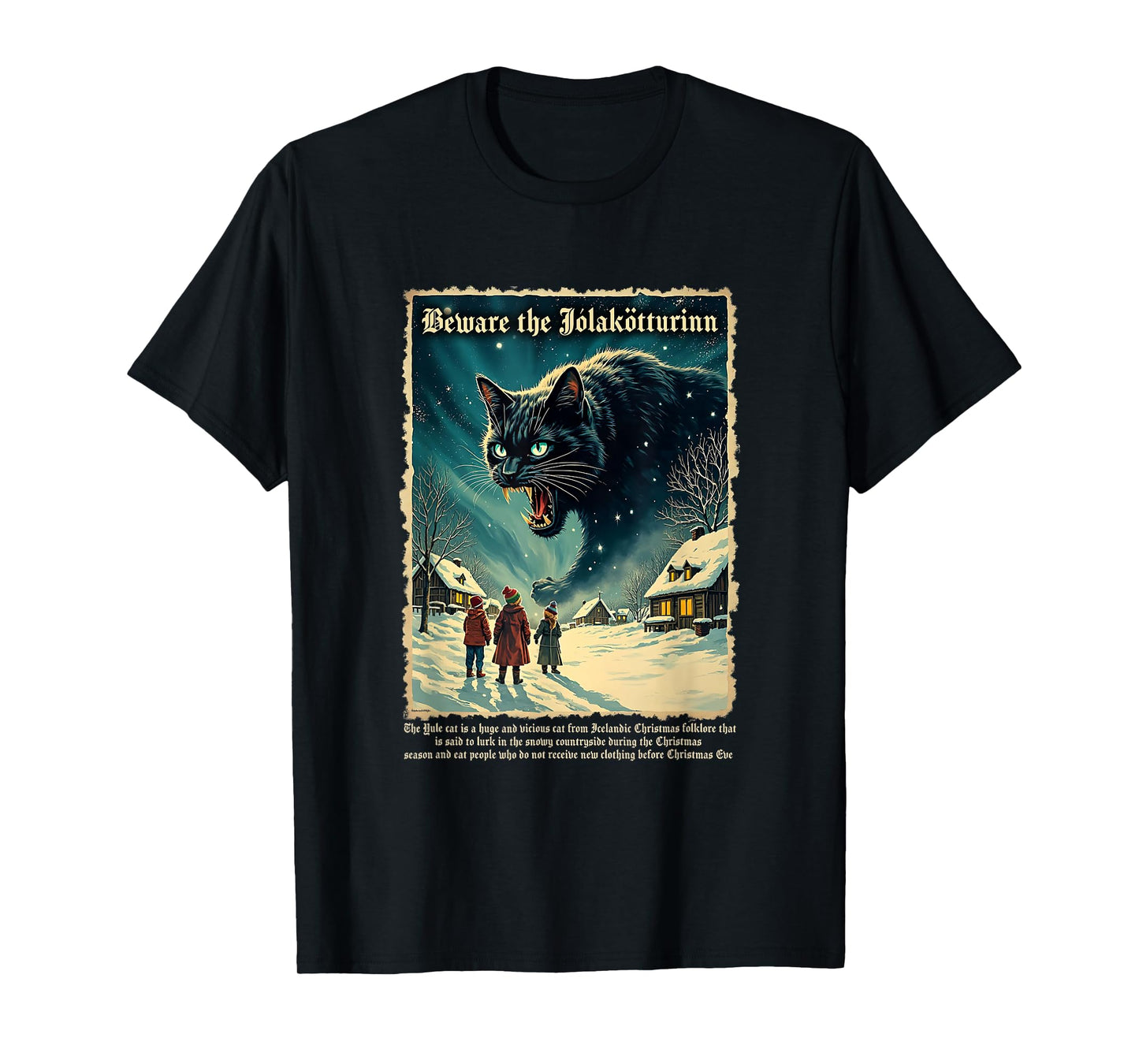 Vintage Yule Cat Beware Jolakotturinn Icelandic Christmas T-Shirt