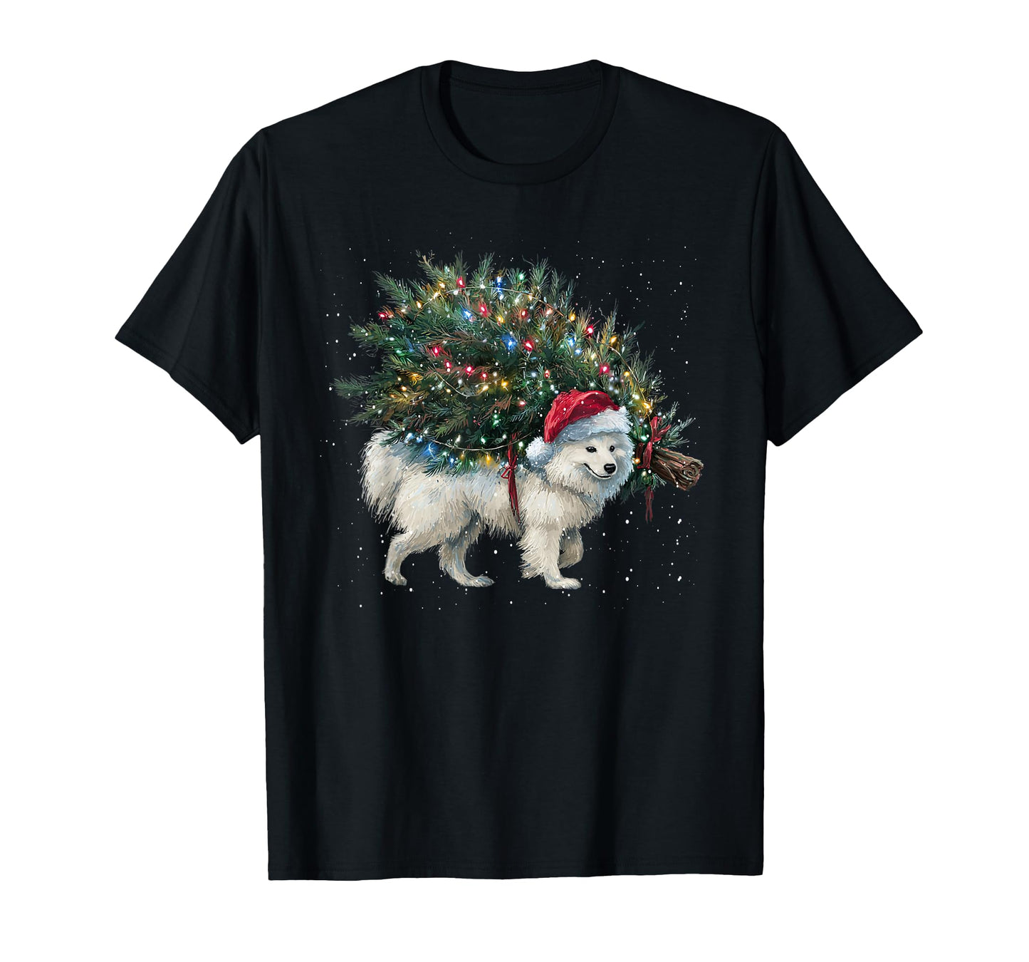 Cute American Eskimo Dog in a Christmas Tree for Men Women T-Shirt