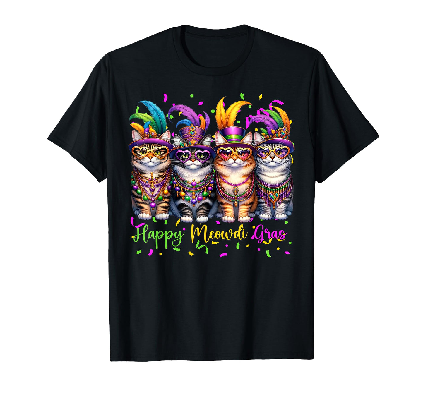 Mardi Gras Carnival Cat Mask Happy Meowdi Gras Cat Lover T-Shirt