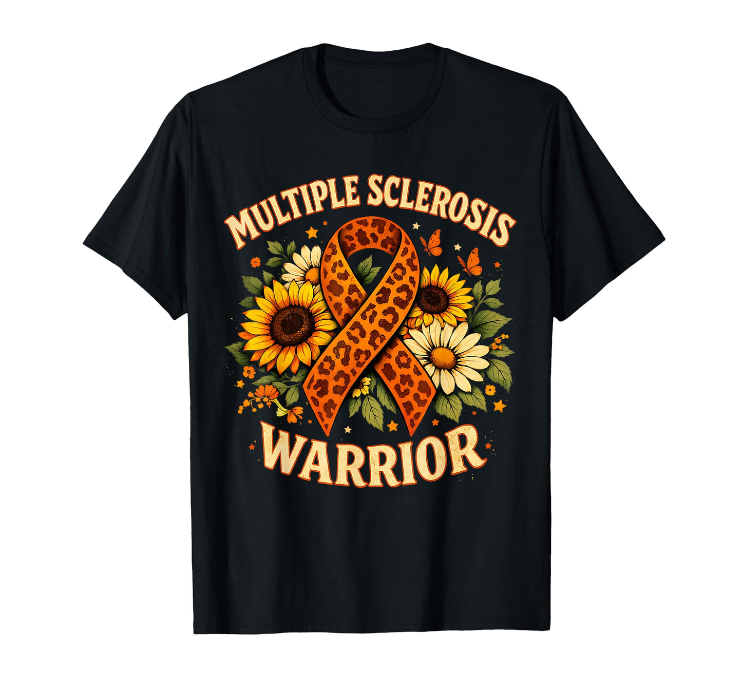 Ms Awareness Sunflower Leopard Ribbon Multiple Sclerosis T-Shirt