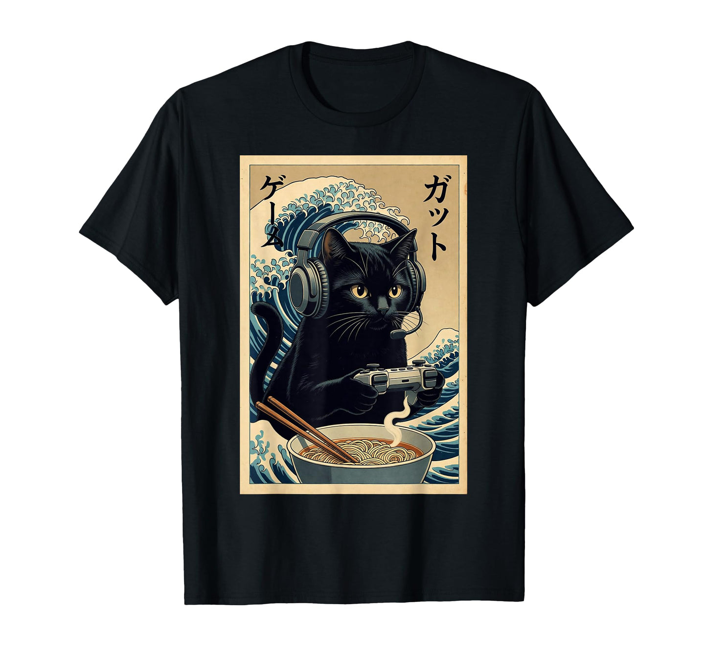 Funny Cat tee Ramen Noodles Kawaii Anime Manga Japanese Food T-Shirt