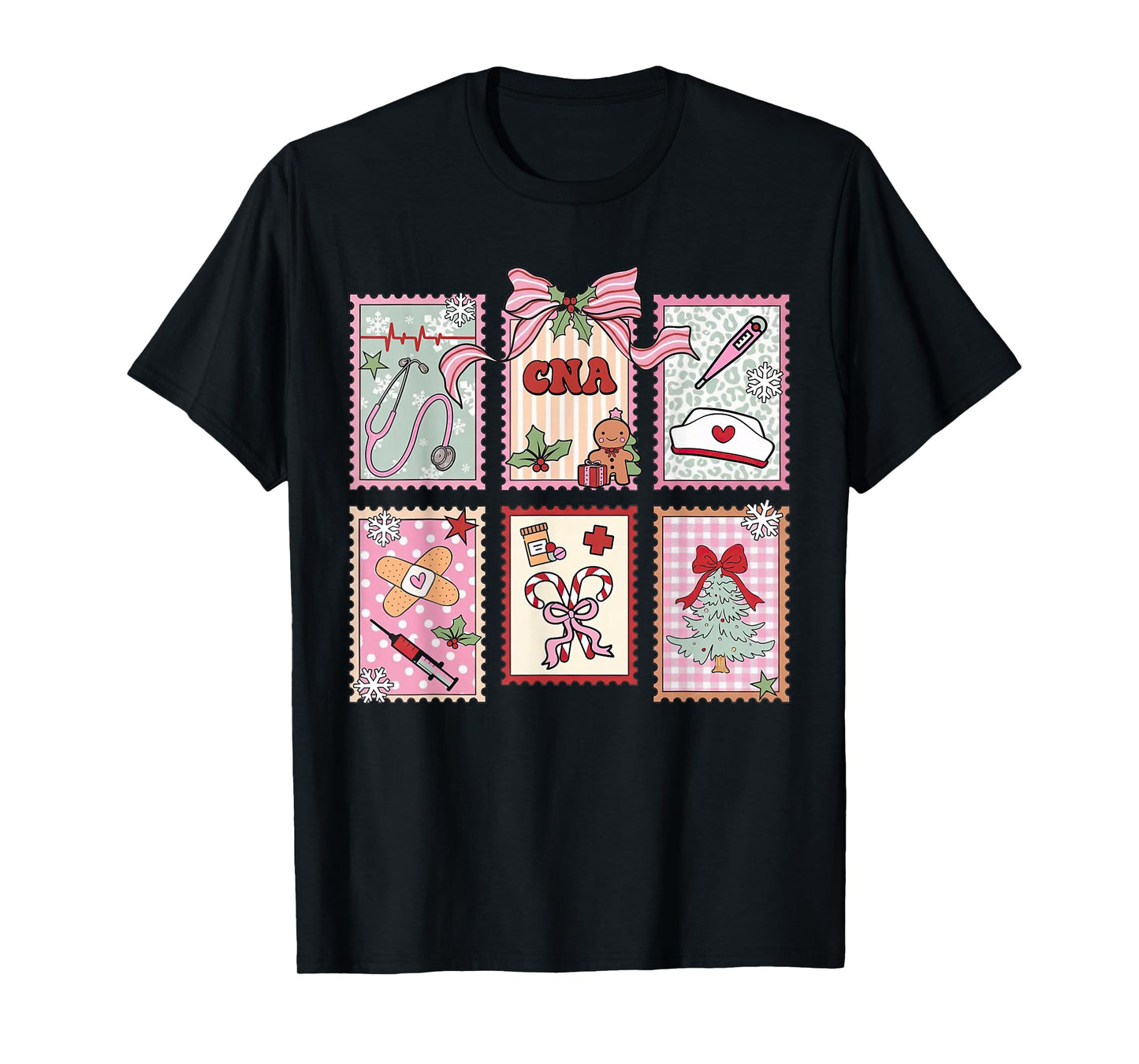 CNA Certified Nursing Assistant Christmas Pink Stamp Bows T-Shirt