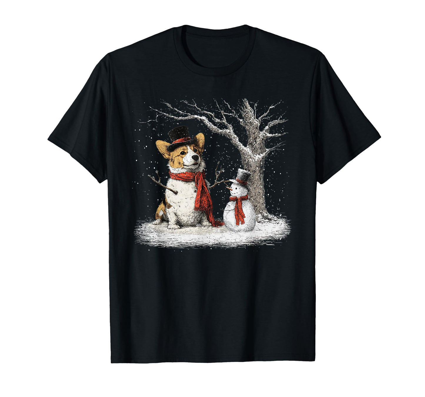 Funny Corgi Dog in The Snow Tree Christmas Winter T-Shirt