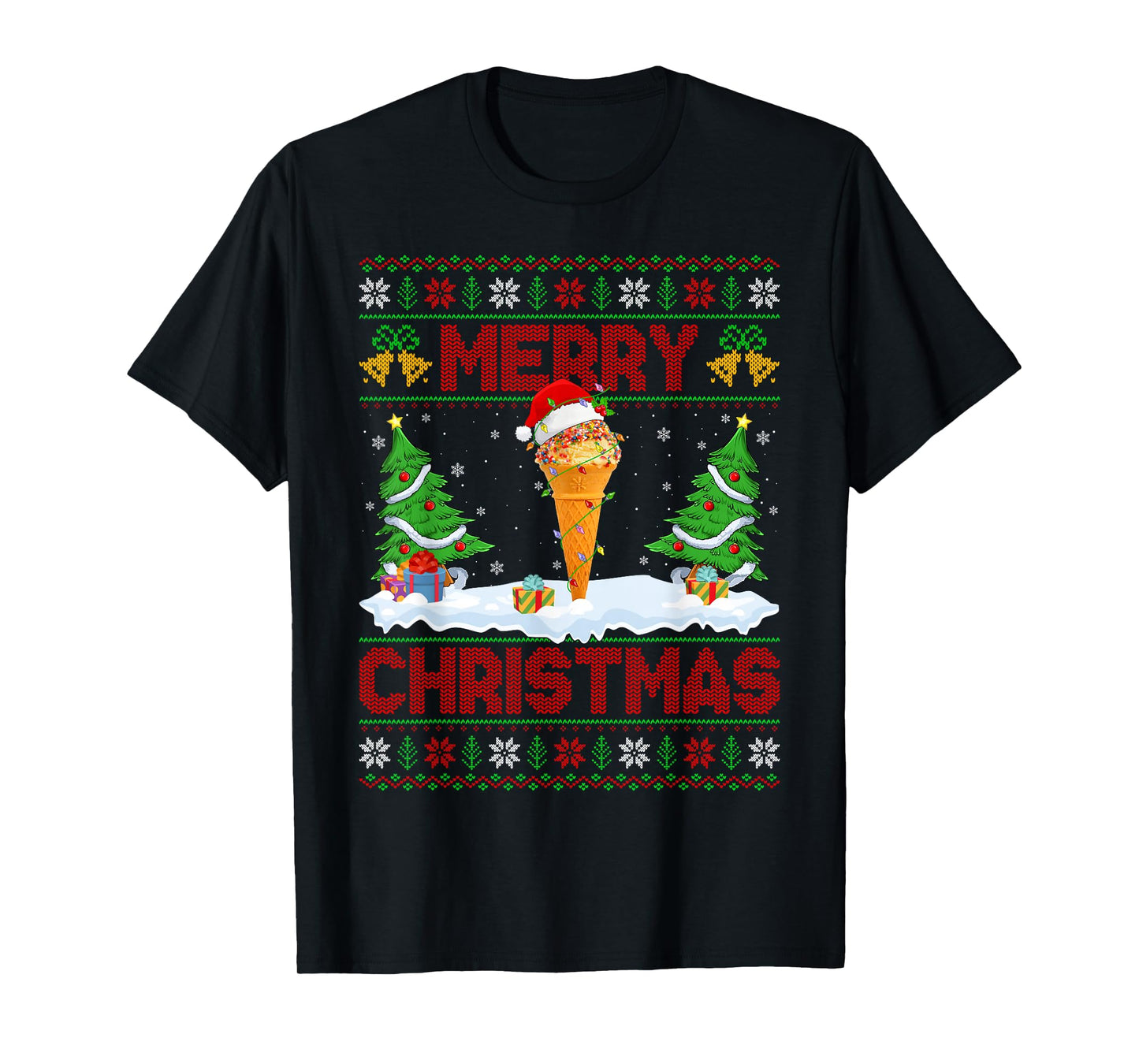 Ice Cream Cone Ugly Xmas Sweaters Funny Lights Christmas T-Shirt