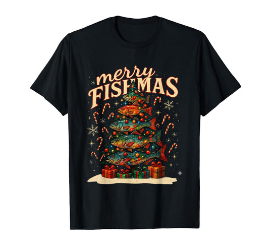 Merry Fishmas Funny Fishing Christmas Design T-Shirt