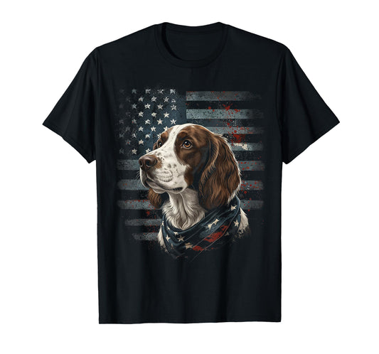 Springer Spaniel Dog American Flag Patriotic Vintage USA T-Shirt