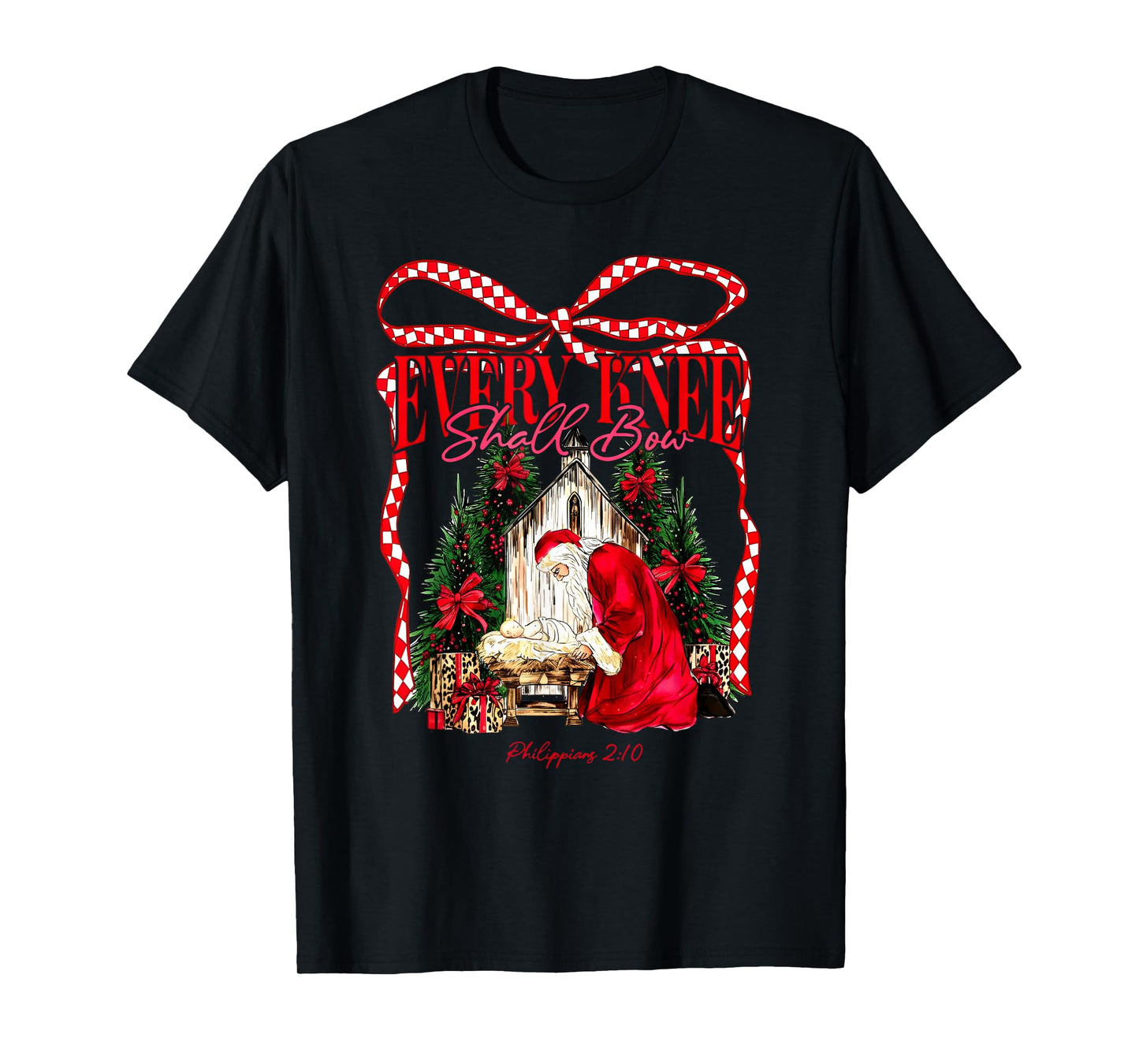 Every Knee Shall Bow Santa Kneeling Christian Christmas T-Shirt