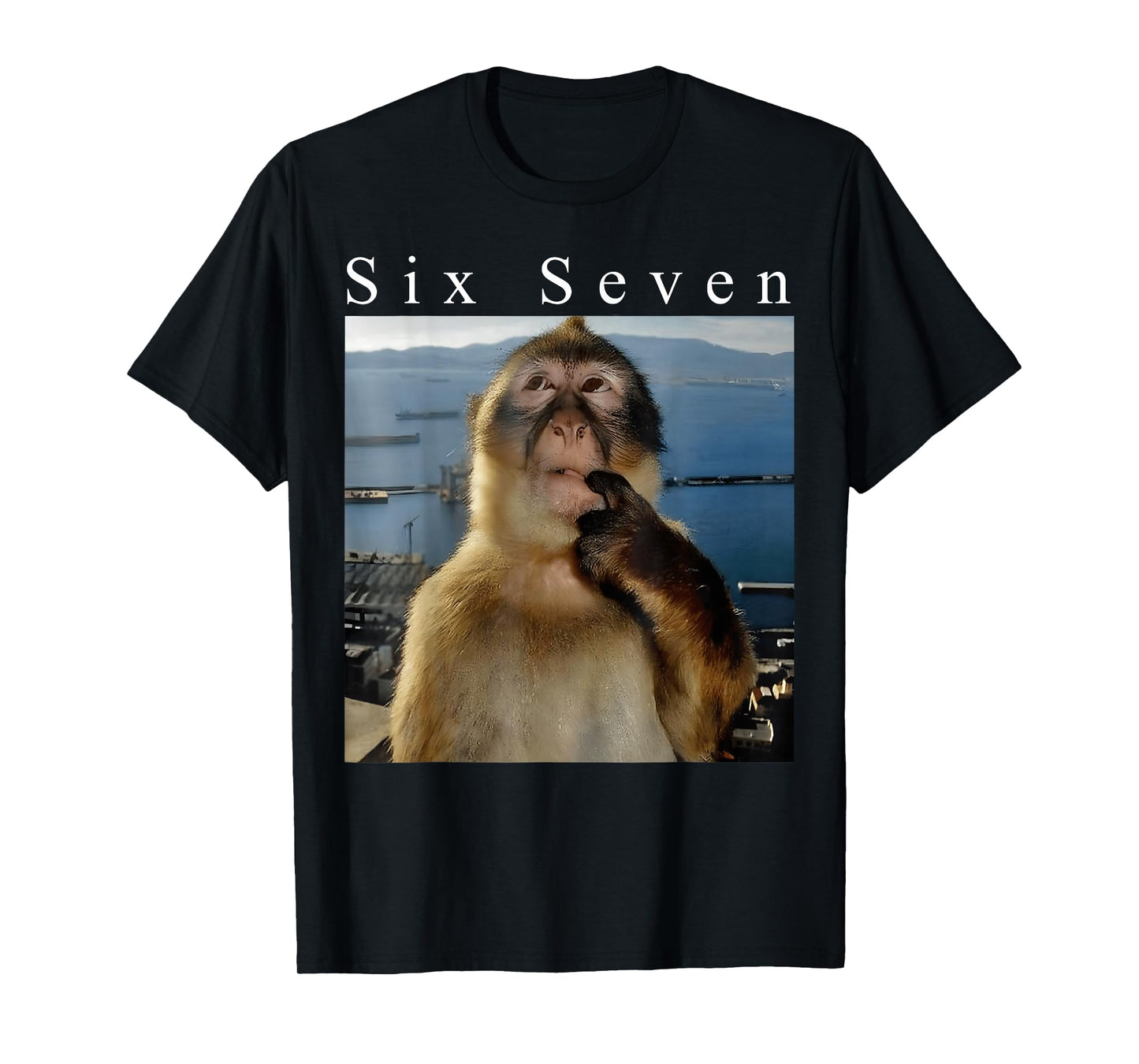 Six Seven Thinking Monkey Meme Humor Brainrot T-Shirt