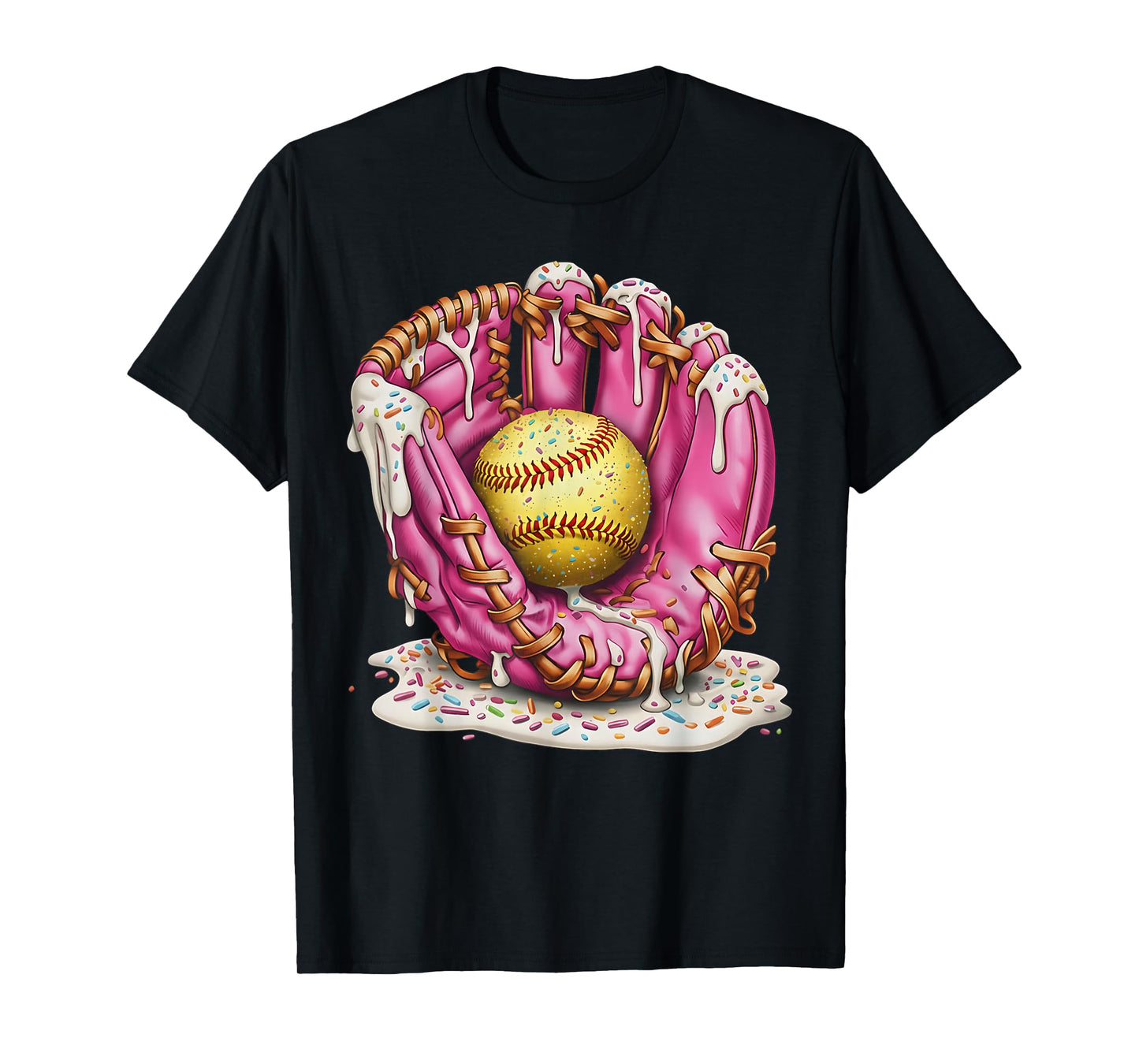 Softball Drip Ice Cream Sprinkles Softball Glove Game Day T-Shirt