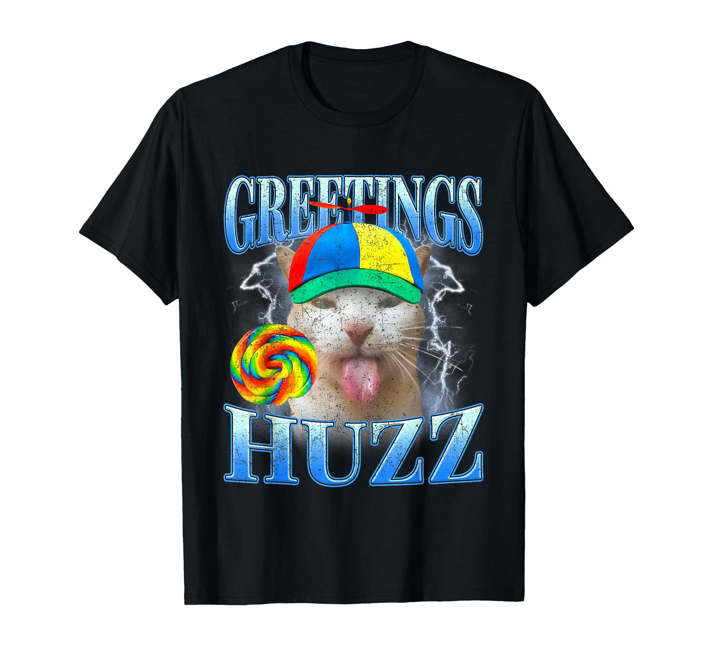 Funny Lollipop Cat Meme Greetings Huzz Retro Gen Z Alpha Y2K T-Shirt