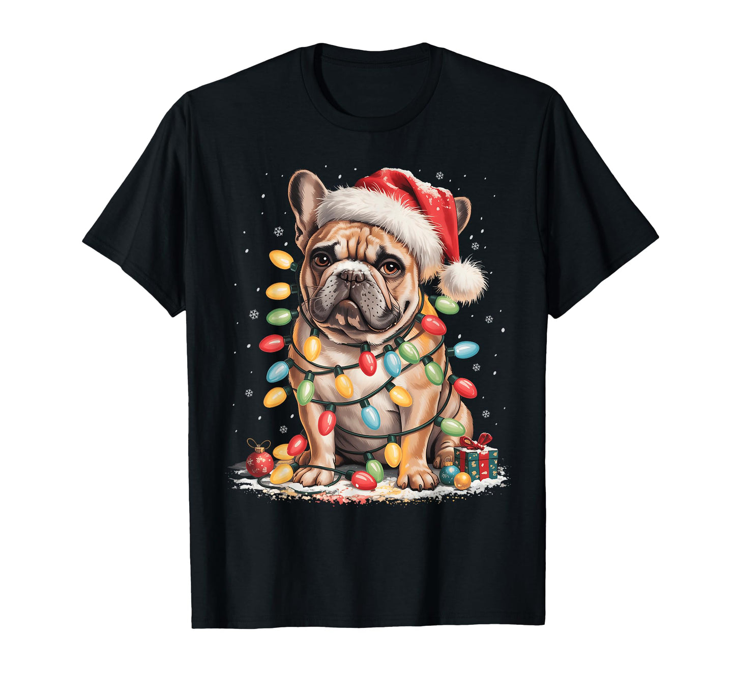 Cute French Bulldog Christmas Tree Santa Xmas Lights Dog T-Shirt