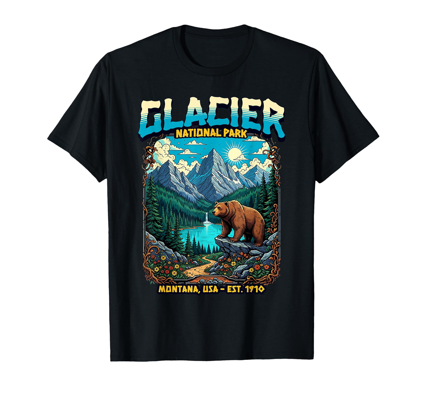 Glacier National Park Montana USA Retro Vintage Nature T-Shirt