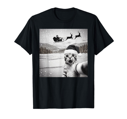 Cat Selfie with Santa Funny Christmas for Men Women Kids T-Shirt
