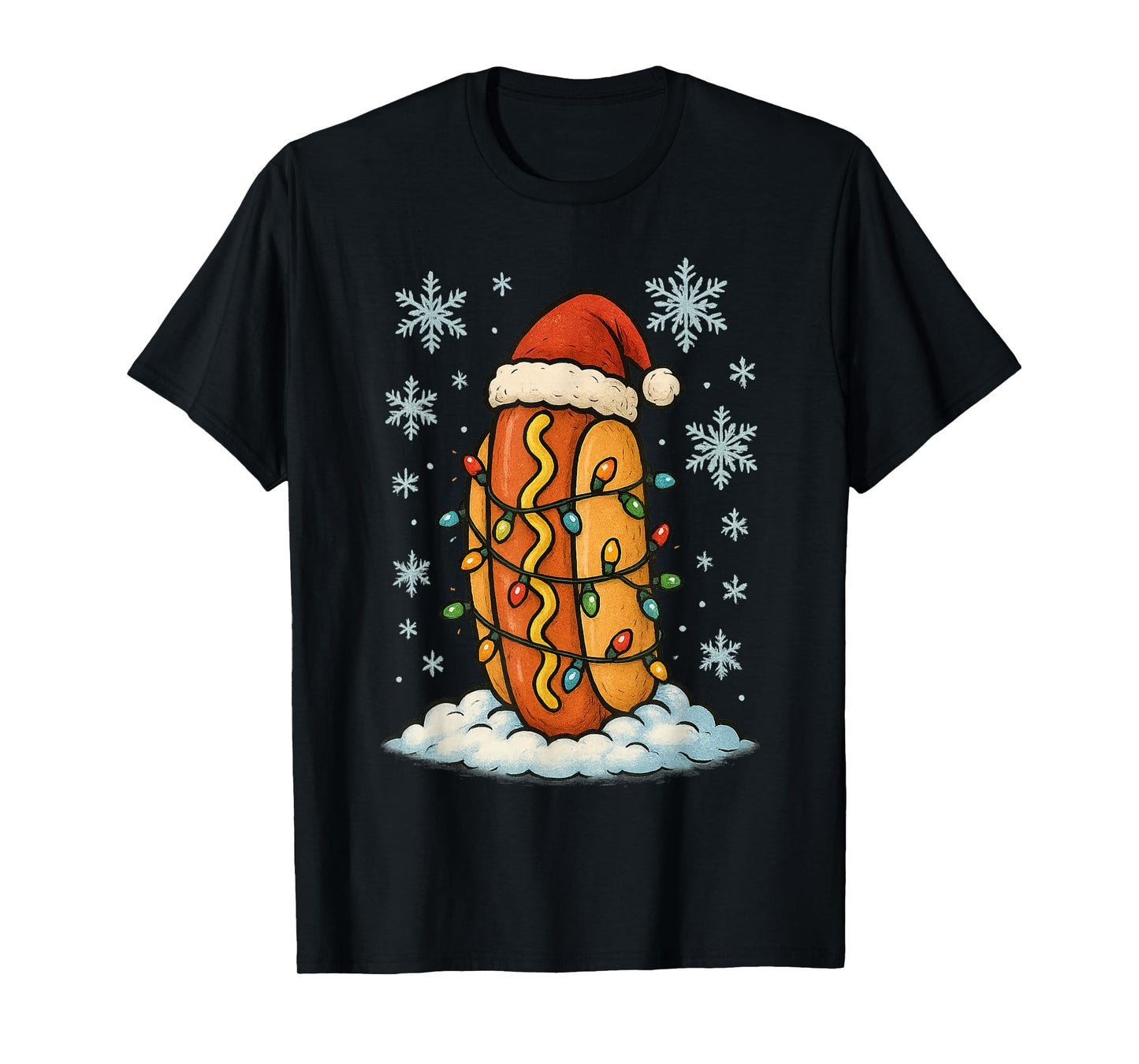 Fun Christmas Lights Wrapped On Hotdog Fun Holiday Lover T-Shirt