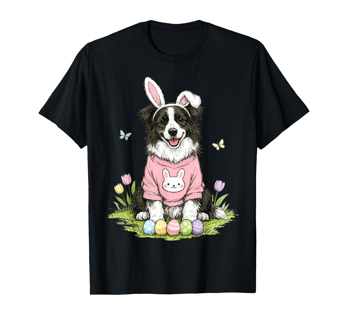 Easter Border Collie Dog Mom Spring Easter Bunny Eggs T-Shirt