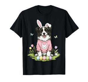 Easter Border Collie Dog Mom Spring Easter Bunny Eggs T-Shirt