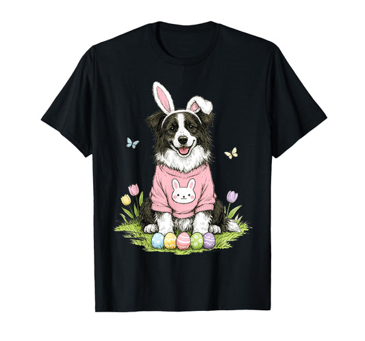 Easter Border Collie Dog Mom Spring Easter Bunny Eggs T-Shirt