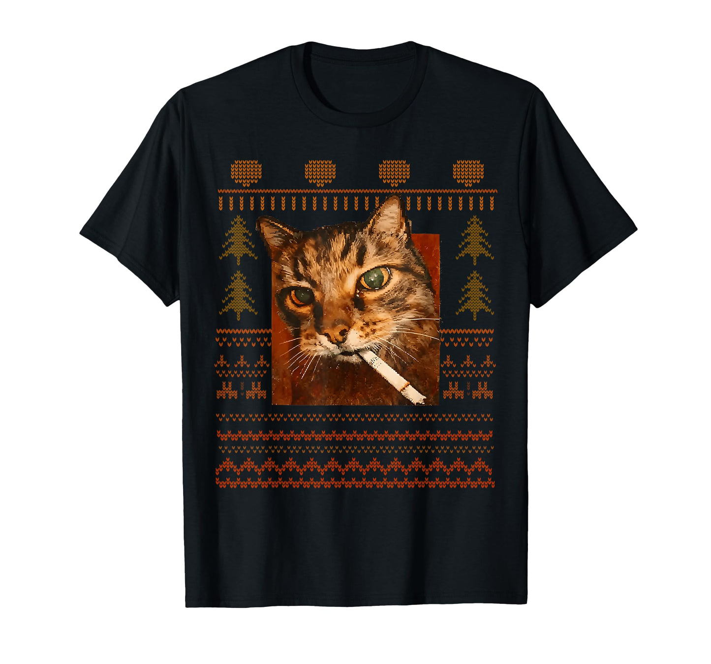 Funny Smoking Cat Meme Christmas Ugly for Men Women T-Shirt