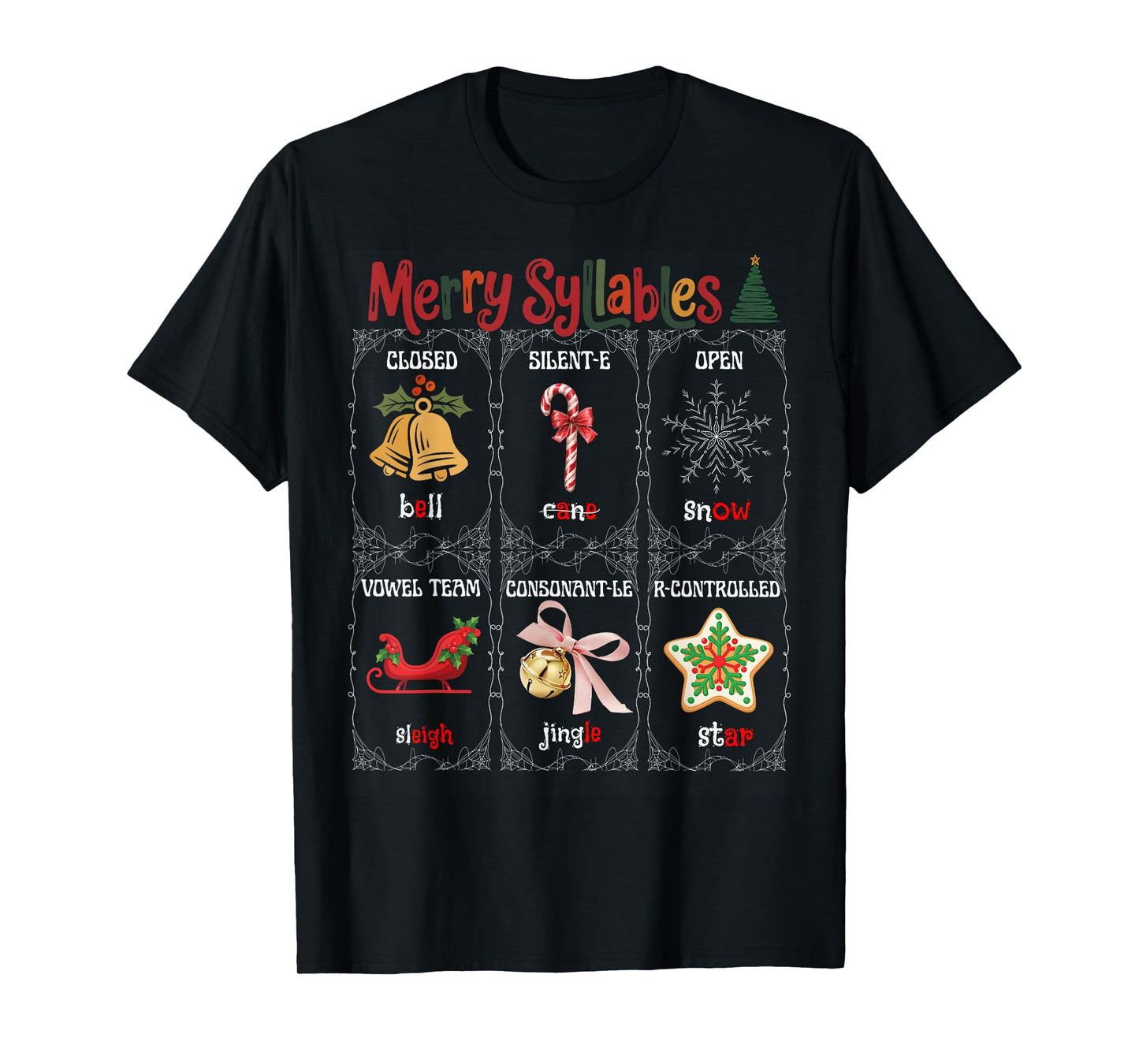 Merry Syllables Teacher Funny Christmas Educational Kids T-Shirt