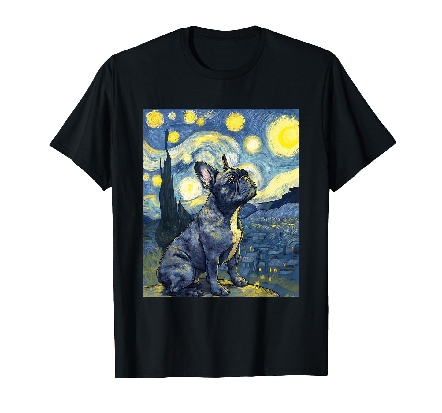 French Bulldog Dog Van Gogh Style Starry Night Funny Graphic T-Shirt