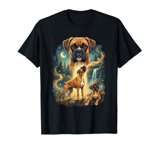 Boxer Howling to The Moon Night Dog Art T-Shirt