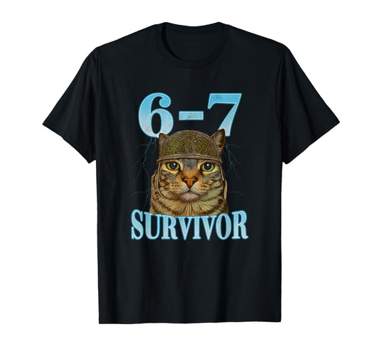 Funny Saying 67 Cats Tummy Ache Survivor Cat Meme six Seven T-Shirt