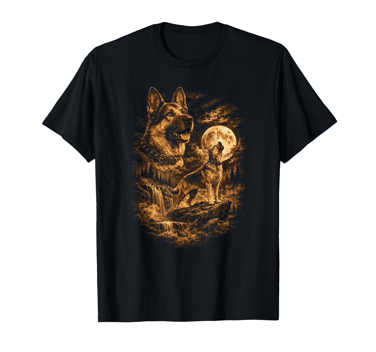 German Shepherd Howling Moon Dog Fantasy Forrest Wilderness T-Shirt