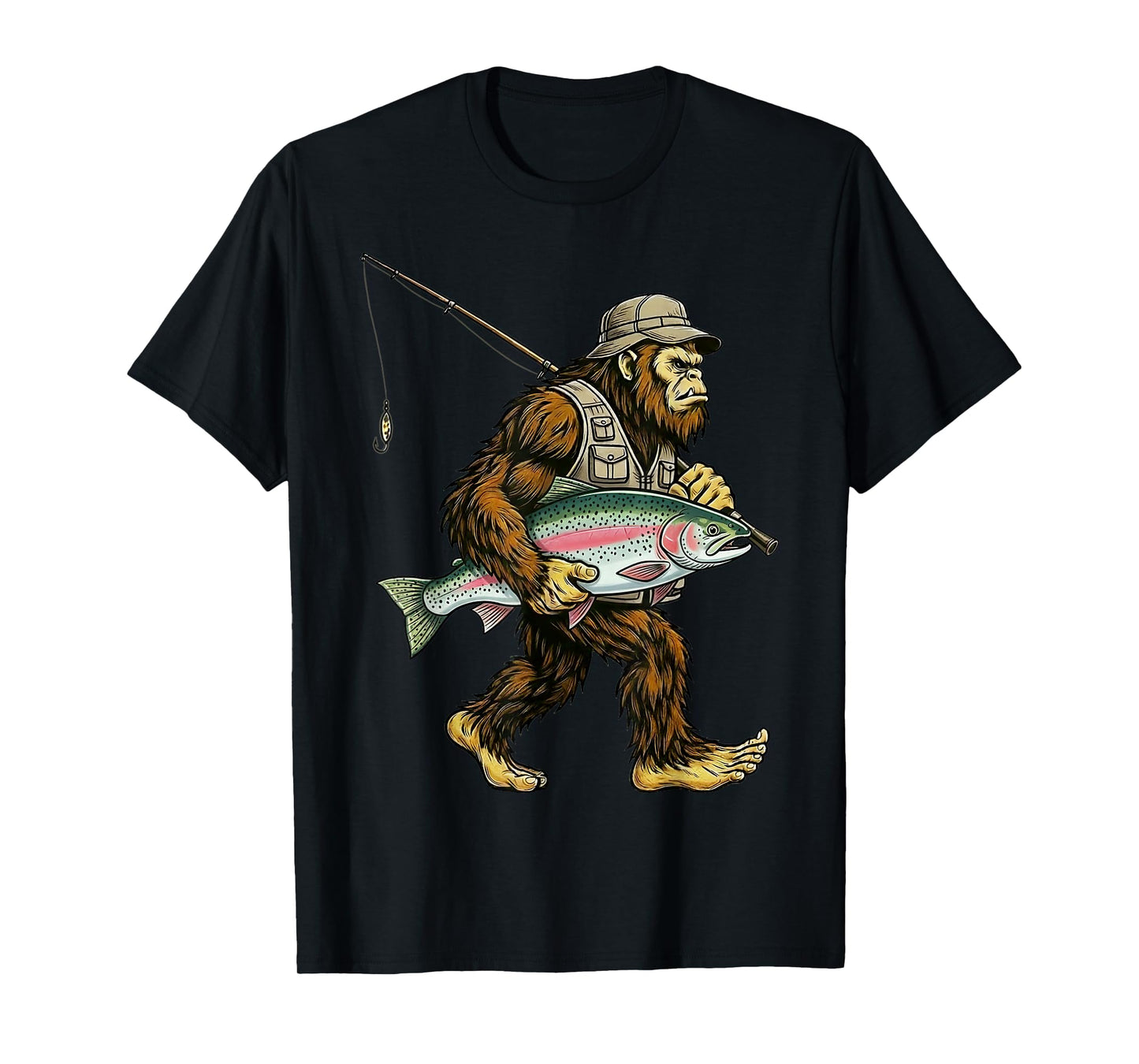Rainbow Trout Bigfoot Fisherman River Fishing Sasquatch T-Shirt