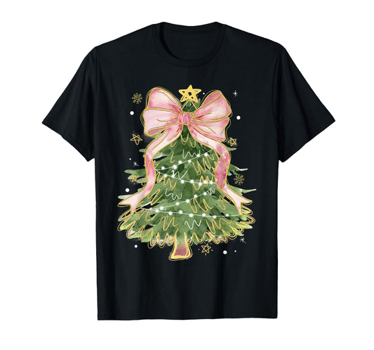Coquette Bow Christmas Tree Xmas Holiday Girly Outfit Women T-Shirt