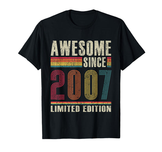 Vintage Awesome Since 2007 18 Years Old 18th Birthday T-Shirt
