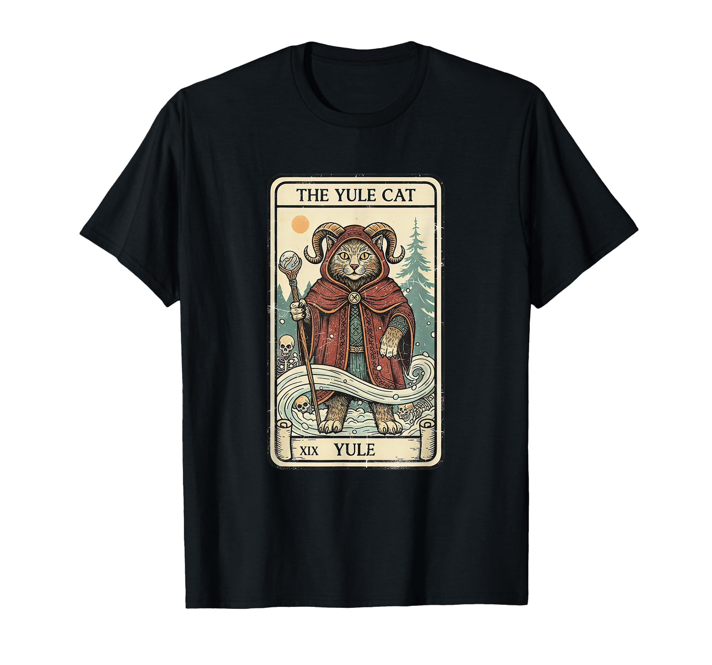 Retro Vintage The Yule Cat Tarot Card Christmas Holiday Xmas T-Shirt