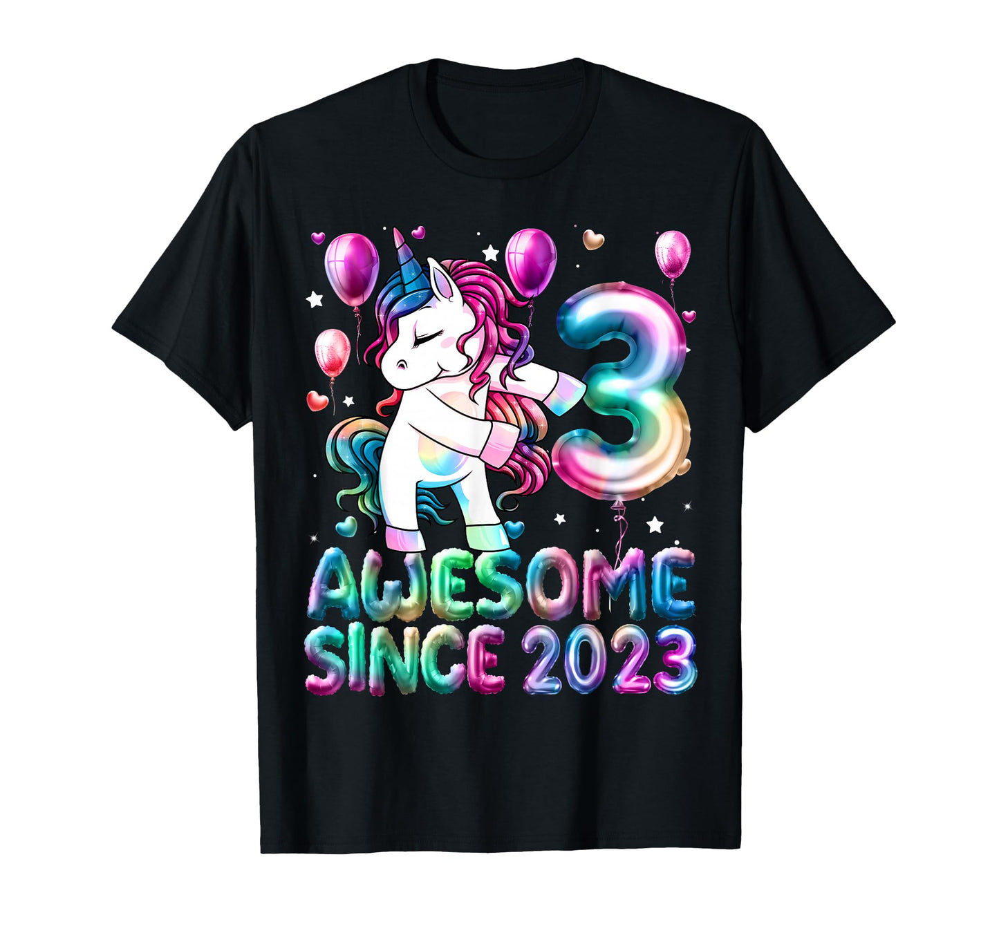 3 Year Old Girl Awesome Since 2023 Unicorn 3rd Birthday Girl T-Shirt