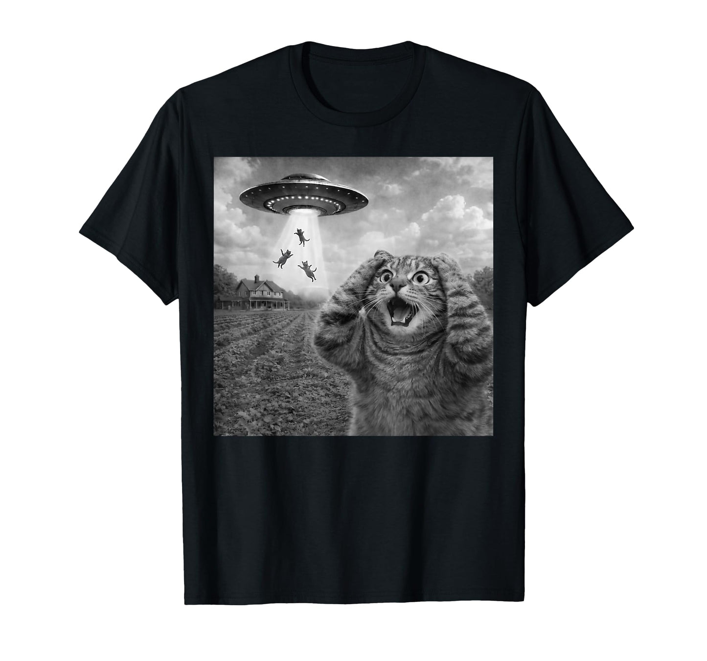 Cat Selfie Alien UFO Funny Cats Gifts for Men Women Boy Kid T-Shirt