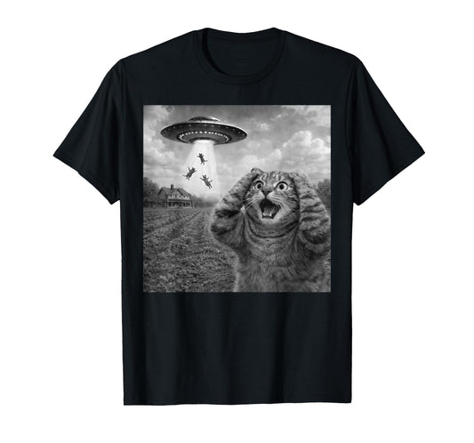 Cat Selfie Alien UFO Funny Cats Gifts for Men Women Boy Kid T-Shirt