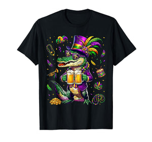 Funny Mardi Gras Malligator Drinking Drink Vintage Bead Men T-Shirt